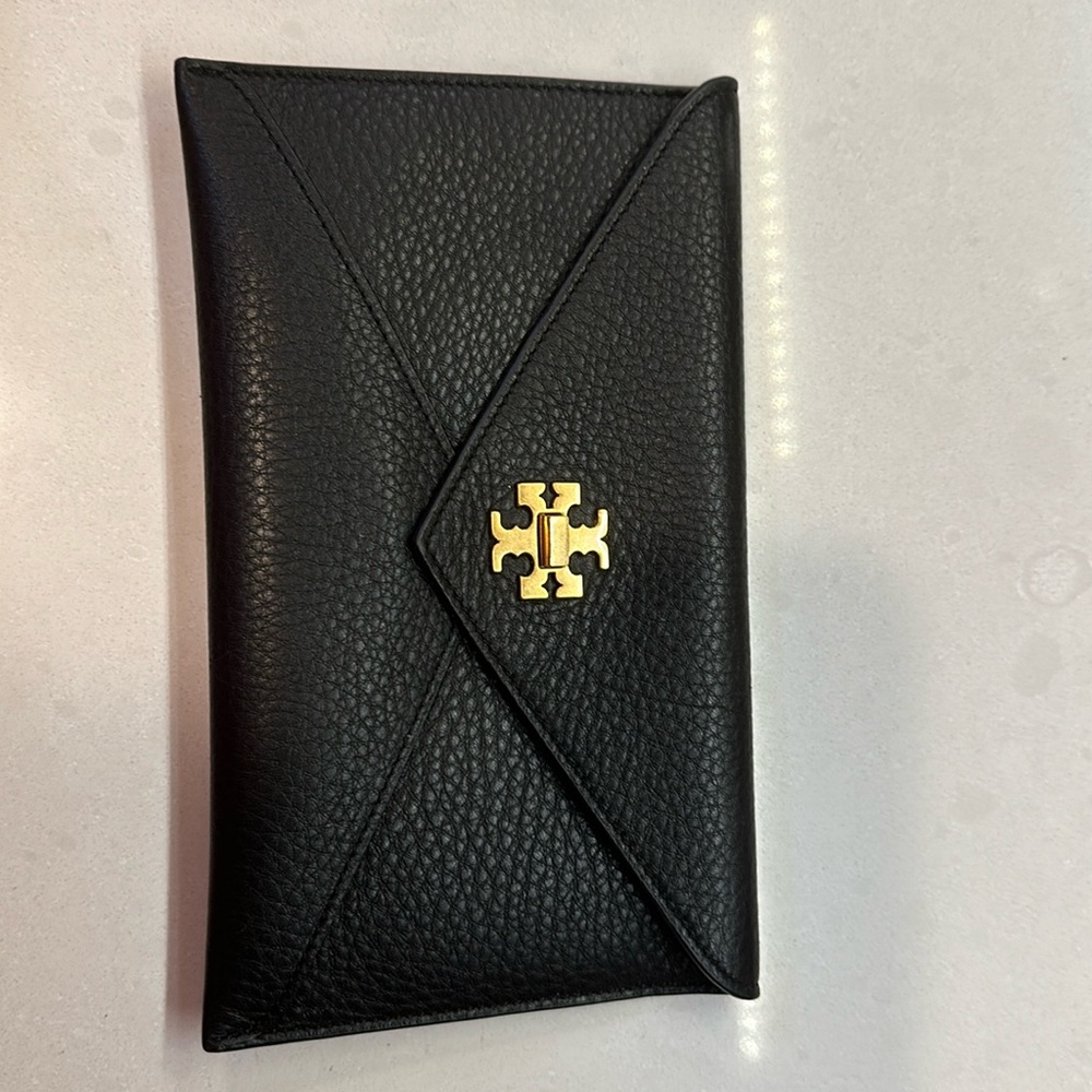 Tori Burch Black Pebbled Leather Envelope Clutch